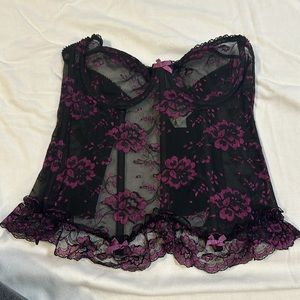Vintage Purple & Black Lace Bustier Corset - 34